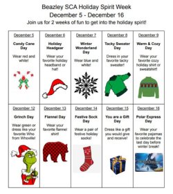Beazley SCA Holiday Spirit Weeks: December 5 - December 16 | L. L. Beazley  Elementary School